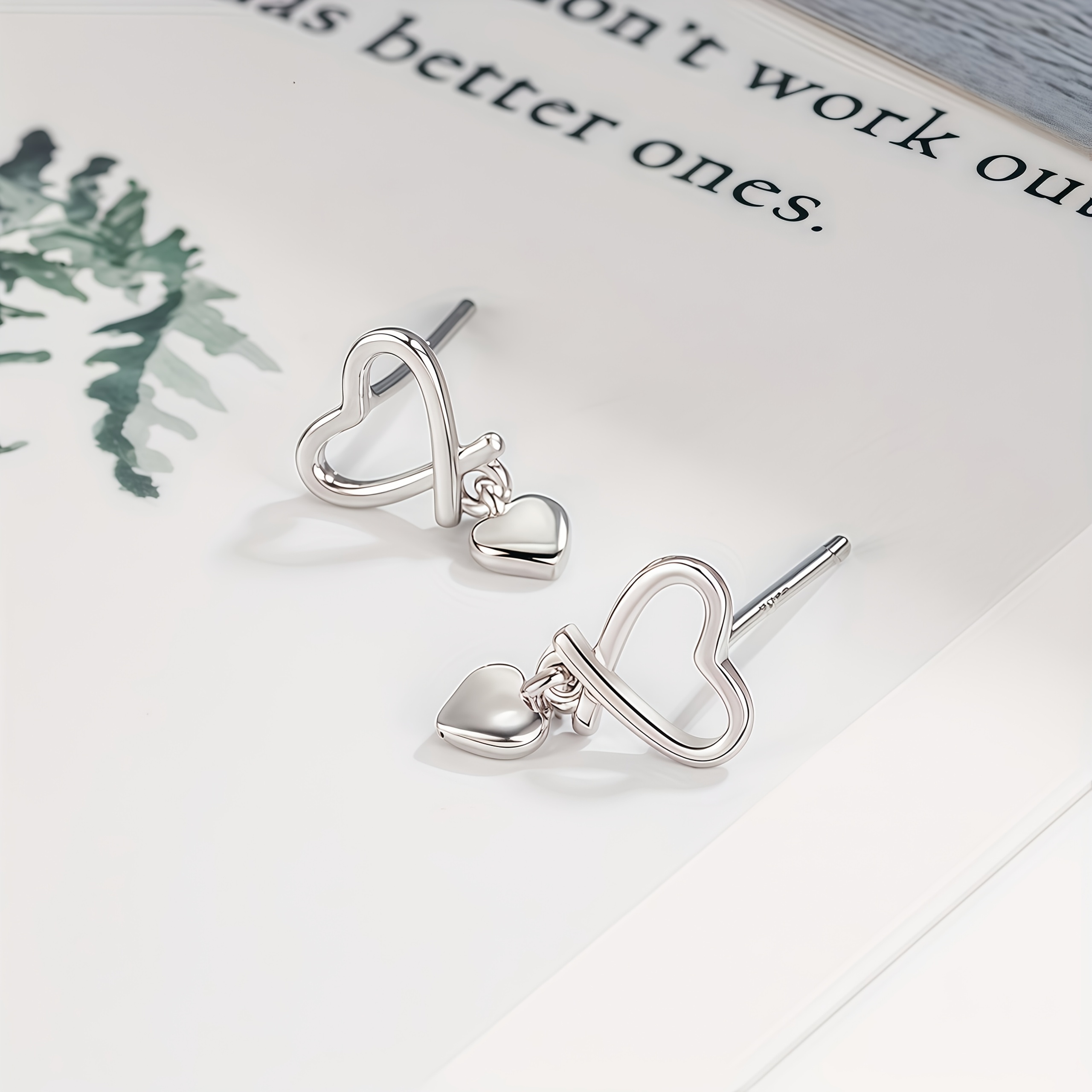 Women's S925 Silver Hollow-Out Heart Stud Earrings